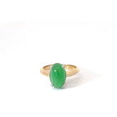 14k Yellow Gold 3.31ct Oval Cabochon Colombian Emerald 4 Prong Cathedral Setting Ring